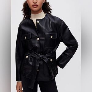 Maje EUC Size Large (FR 40) Four Pocket Leather Jacket in Black